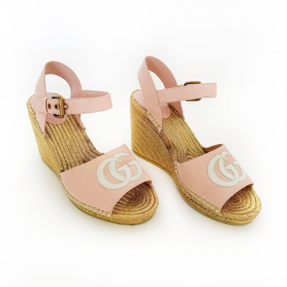 Gucci Shoes - Gucci Flor GG Espadrille Wedge Sandals EU 39 US 9 Pink Gold Platform High Heel
